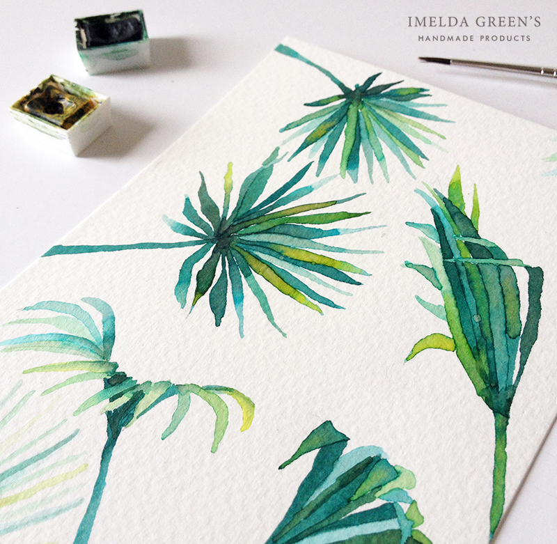 Watercolor palm leaves - join the one week art challenge